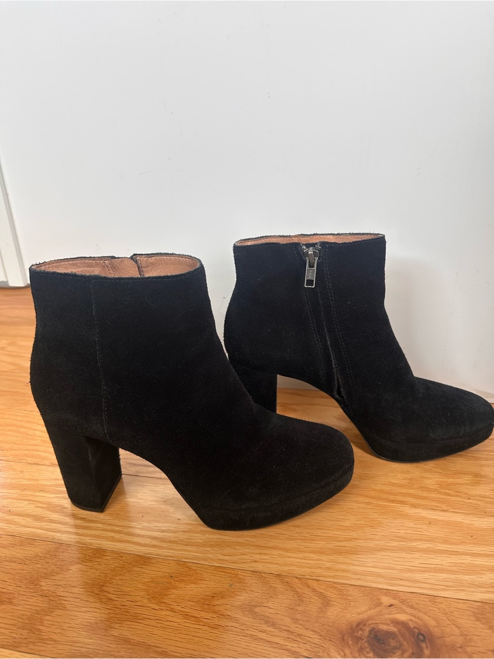 Madewell Black Suede Ankle Booties with Block Heel